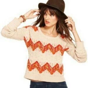 Maison Jules Cropped Zig Zag Knit Sweater Size Womens S Chunky Fall Boho Buttons
